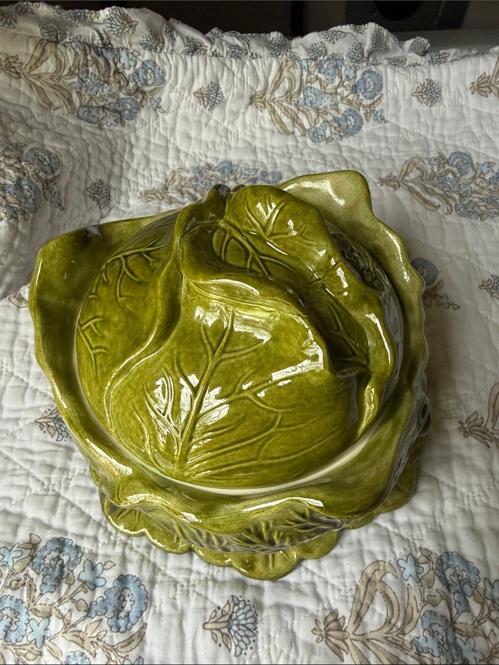 Glazed Green Ceramic Cabbage Serving Bowl